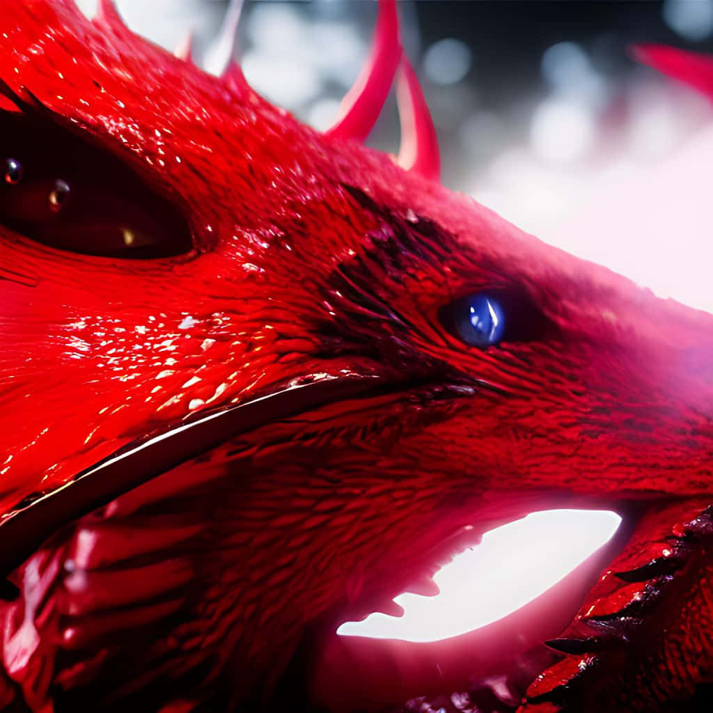 urban fantasy, red dragon, glowing blue eyes, SD Desktop Wallpaper