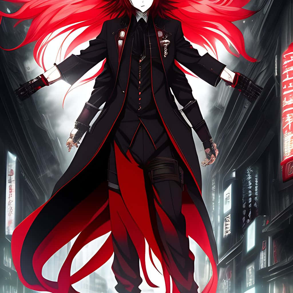 urban fantasy, anime character, flowing red hair, SD Desktop Wallpaper