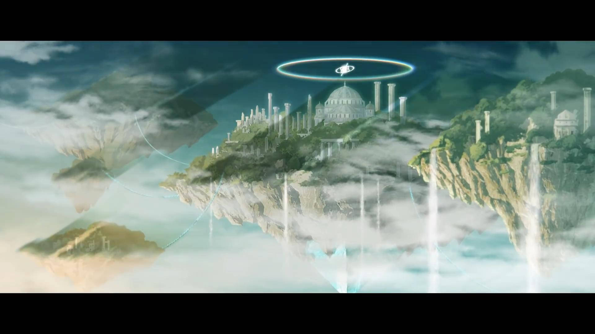 floating island, ancient ruins, domed temple, Full HD Desktop Wallpaper