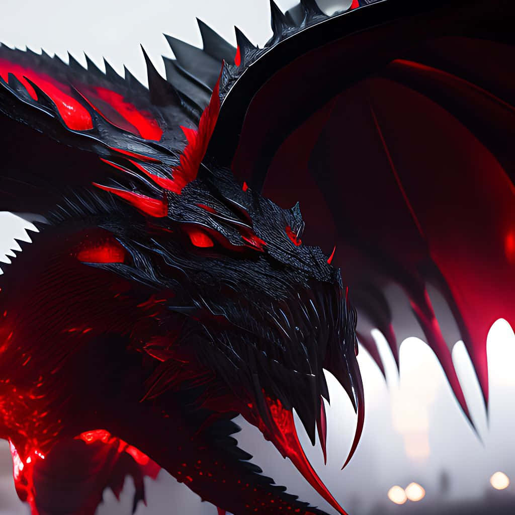 Urban Fantasy, black dragon, glowing red eyes, SD Desktop Wallpaper