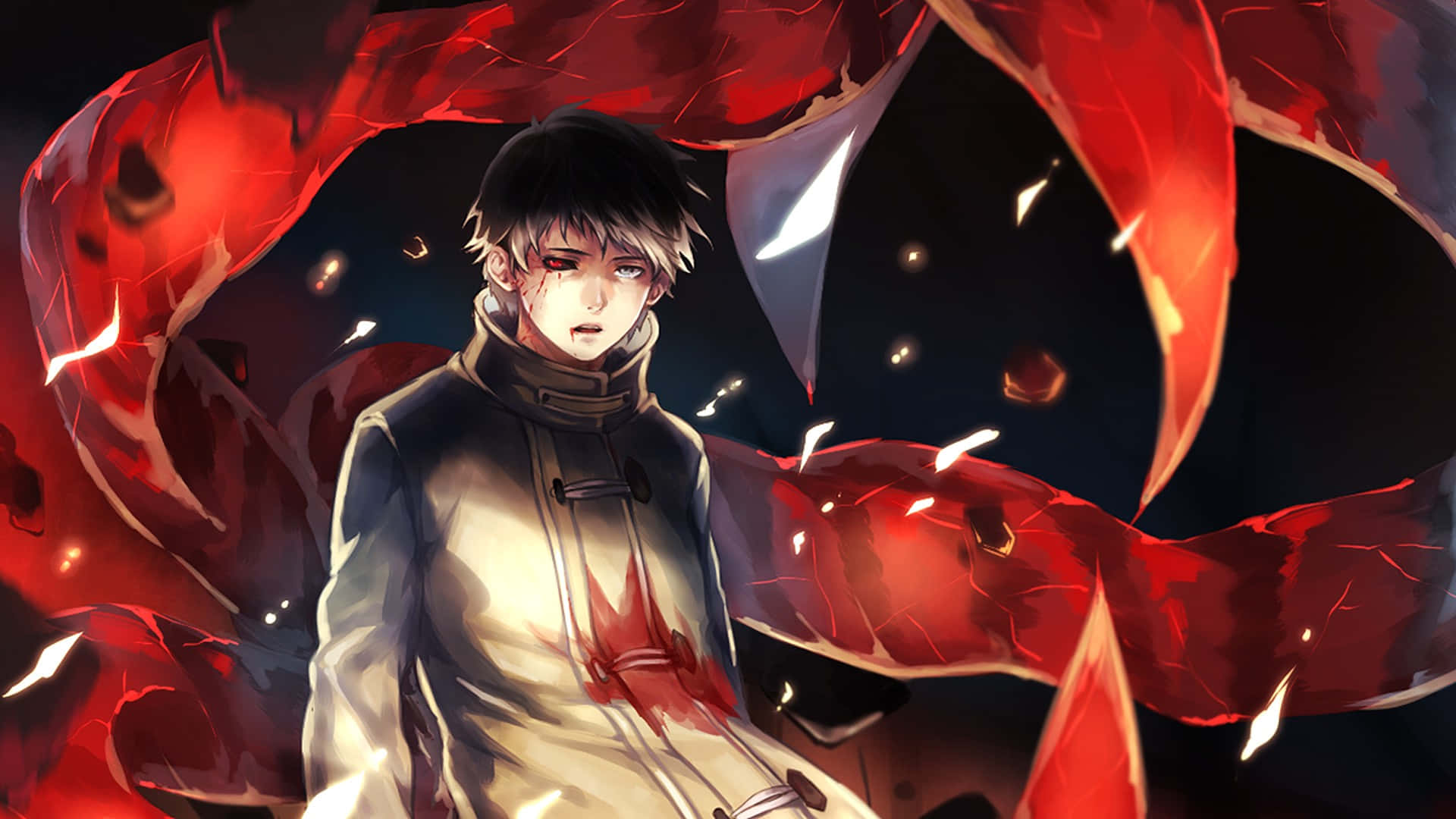 urban fantasy, anime boy, beige coat, Full HD Desktop Wallpaper