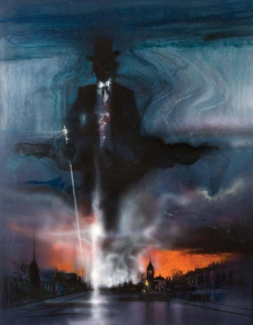 ghostly figure, suit and top hat, stormy sky, SD Phone Wallpaper