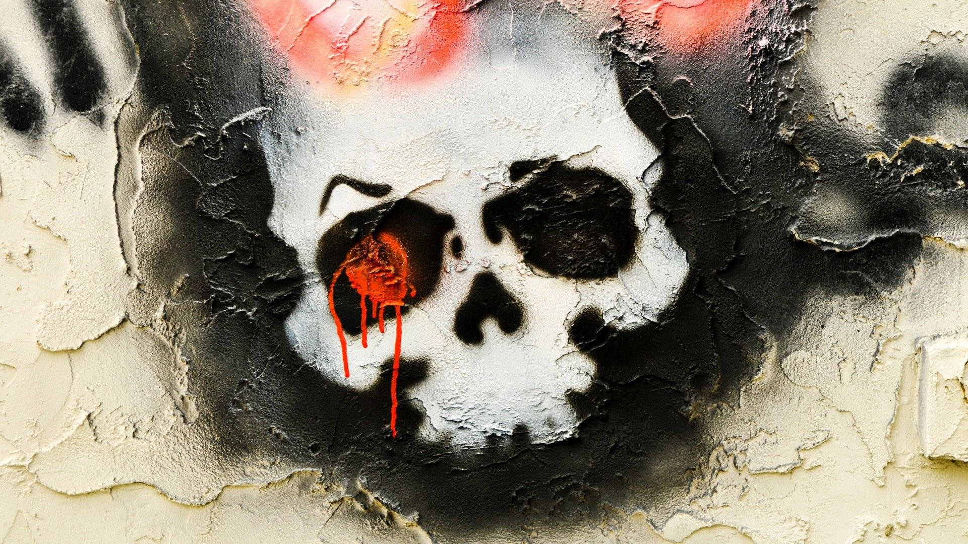 scary skull, graffiti skull, red dripping paint, Full HD Desktop Wallpaper
