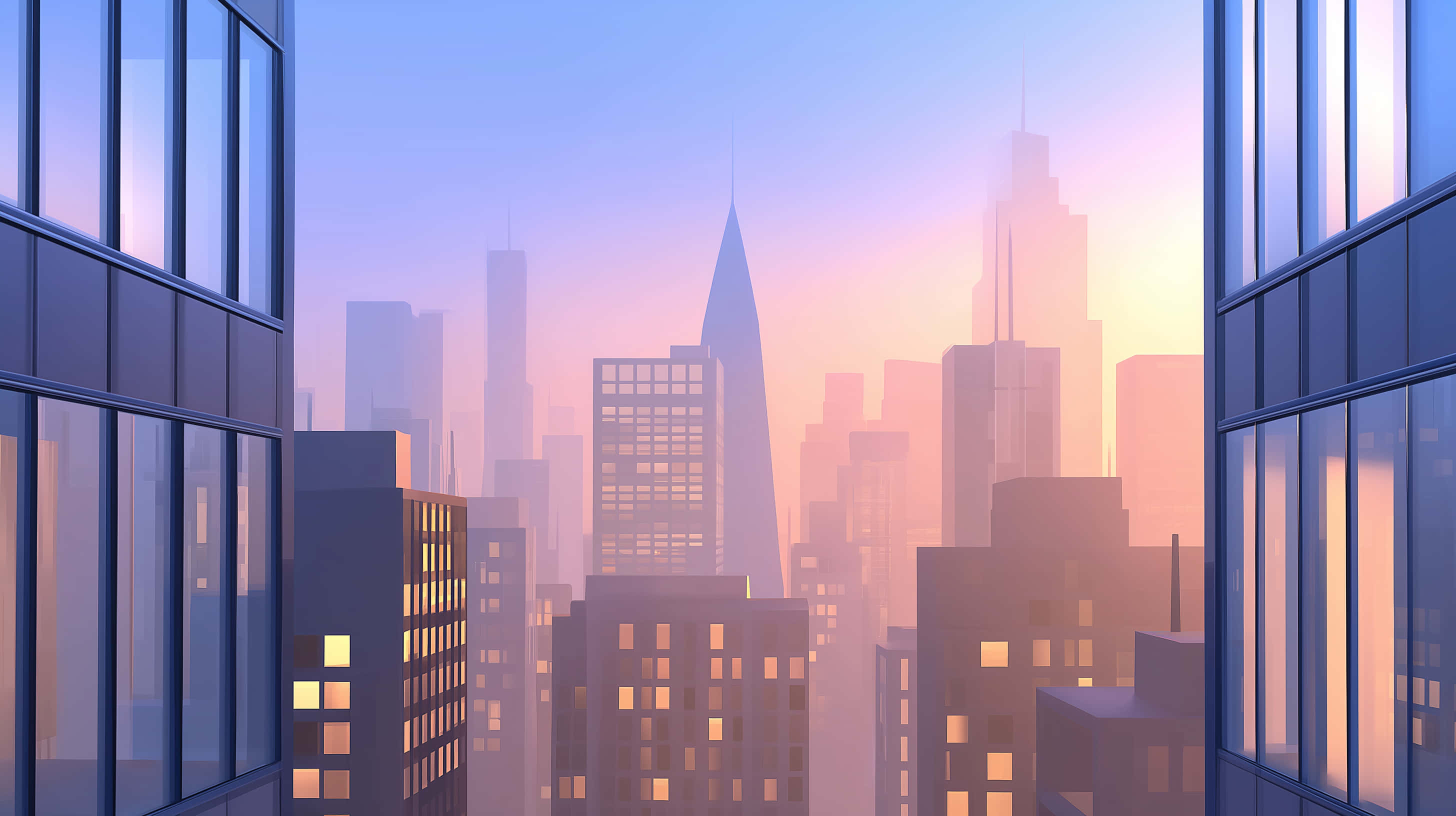 Urban Skyline, sunrise, city towers, 2K Desktop Wallpaper