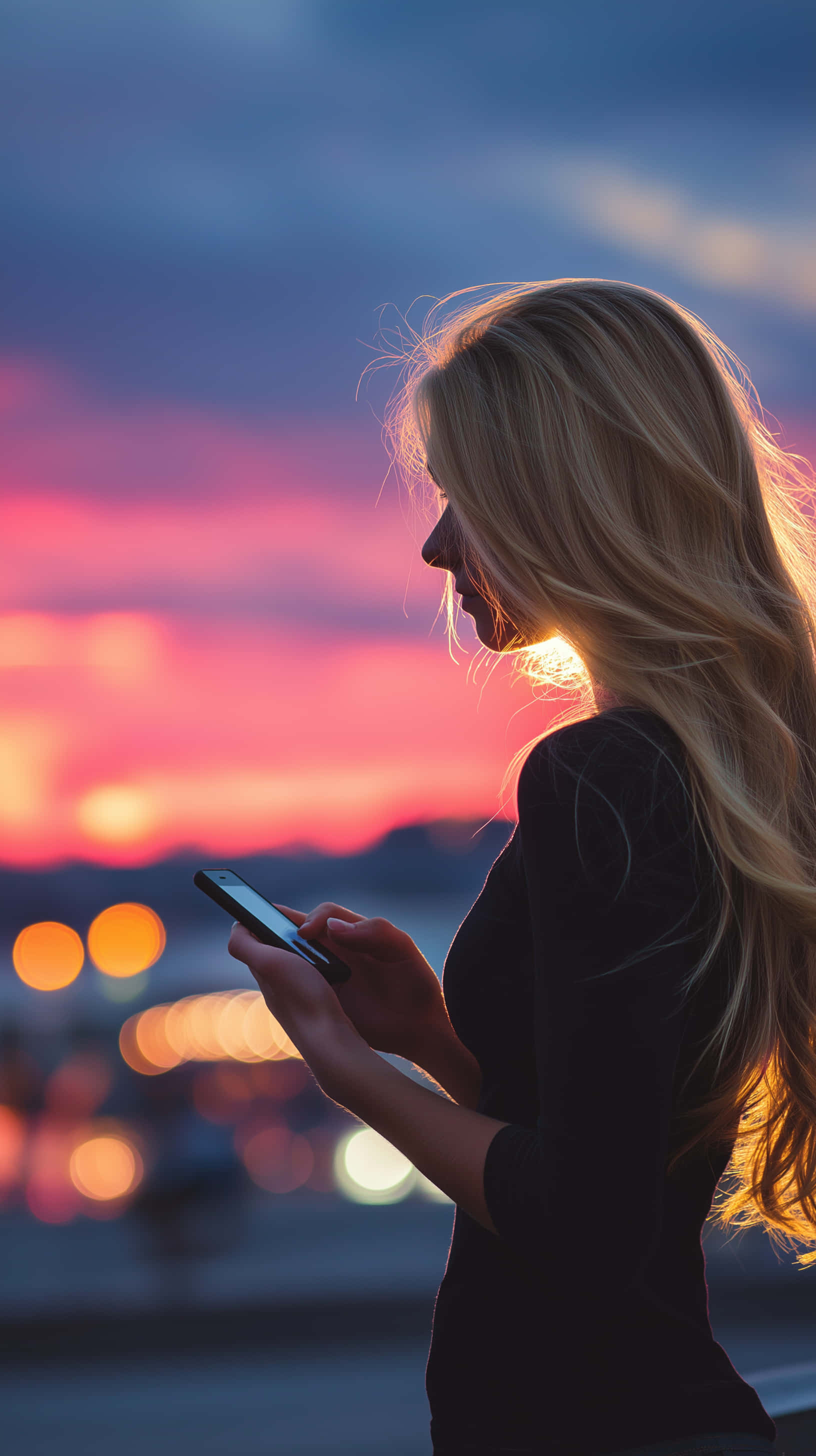 Sunset, silhouetted, vibrant sunset sky, 2K Phone Wallpaper