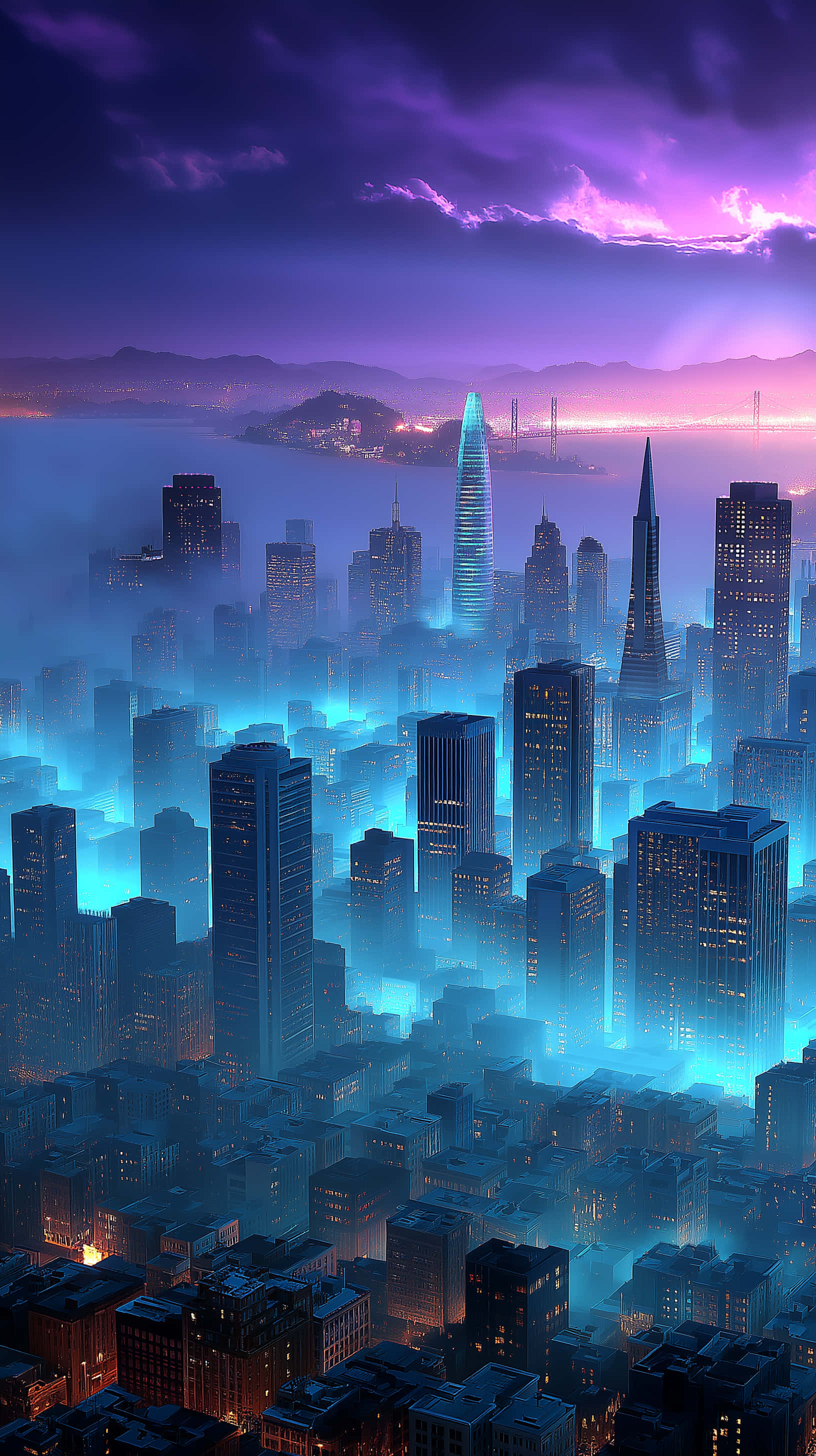 cyberpunk cityscape, dusk, neon haze, 2K Phone Wallpaper