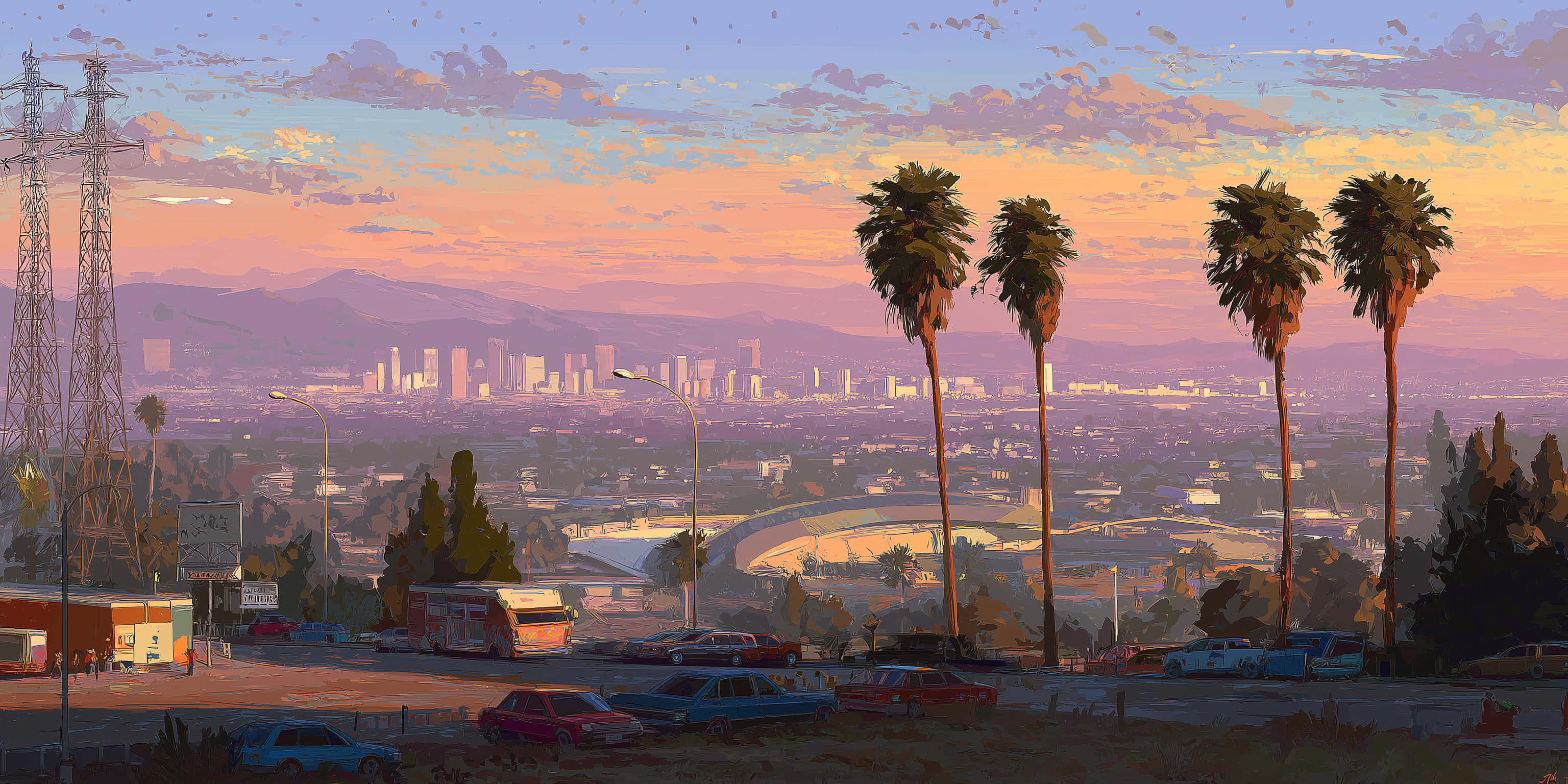 dusk cityscape, sunset, orange, 2K Desktop Wallpaper