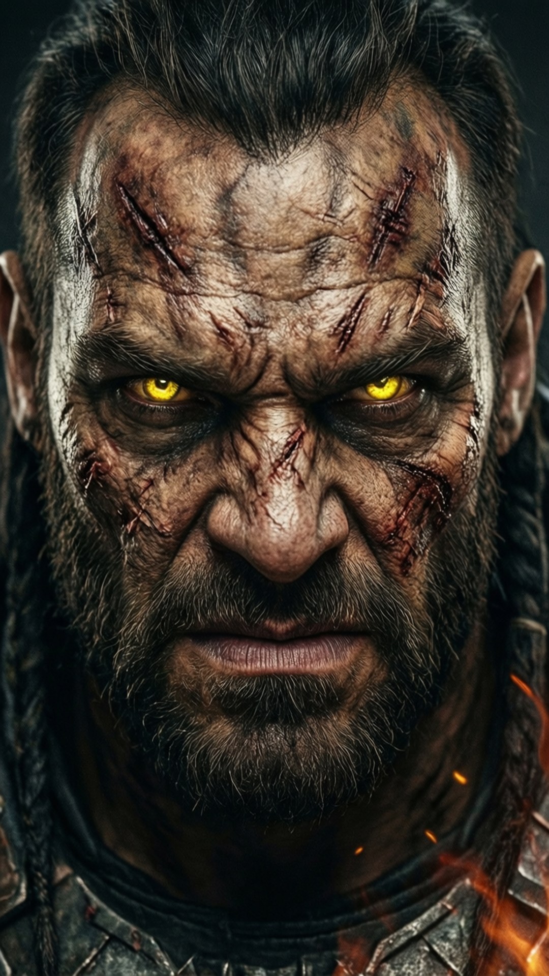 Urdnot Wrex, glowing yellow eyes, bloodied scars, Full HD Phone Wallpaper