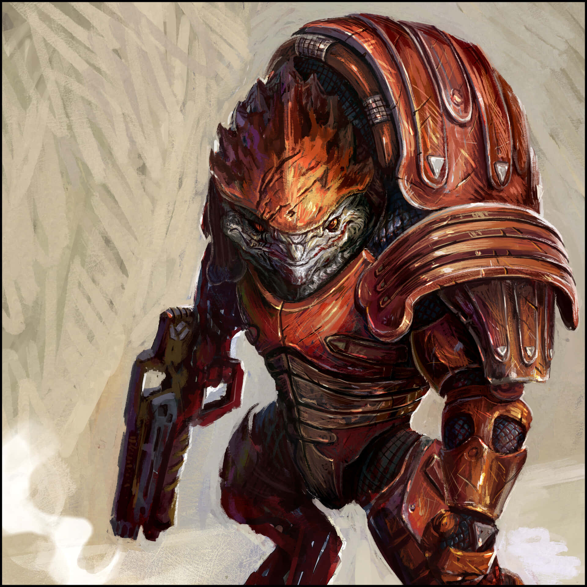 Urdnot Wrex, glowing eyes, futuristic pistol, Full HD Desktop Wallpaper