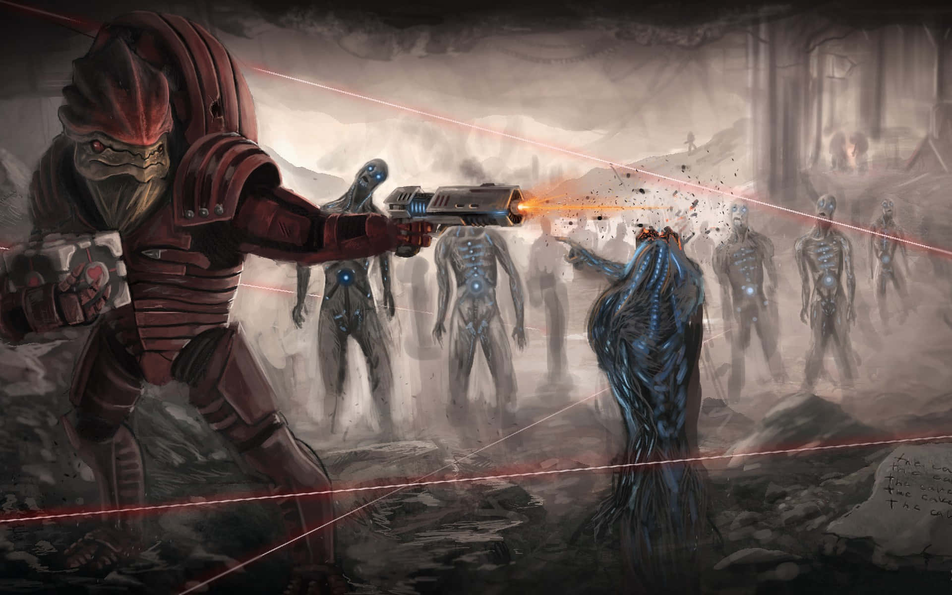 Urdnot Wrex, red-armored, laser weapon, Full HD Desktop Wallpaper