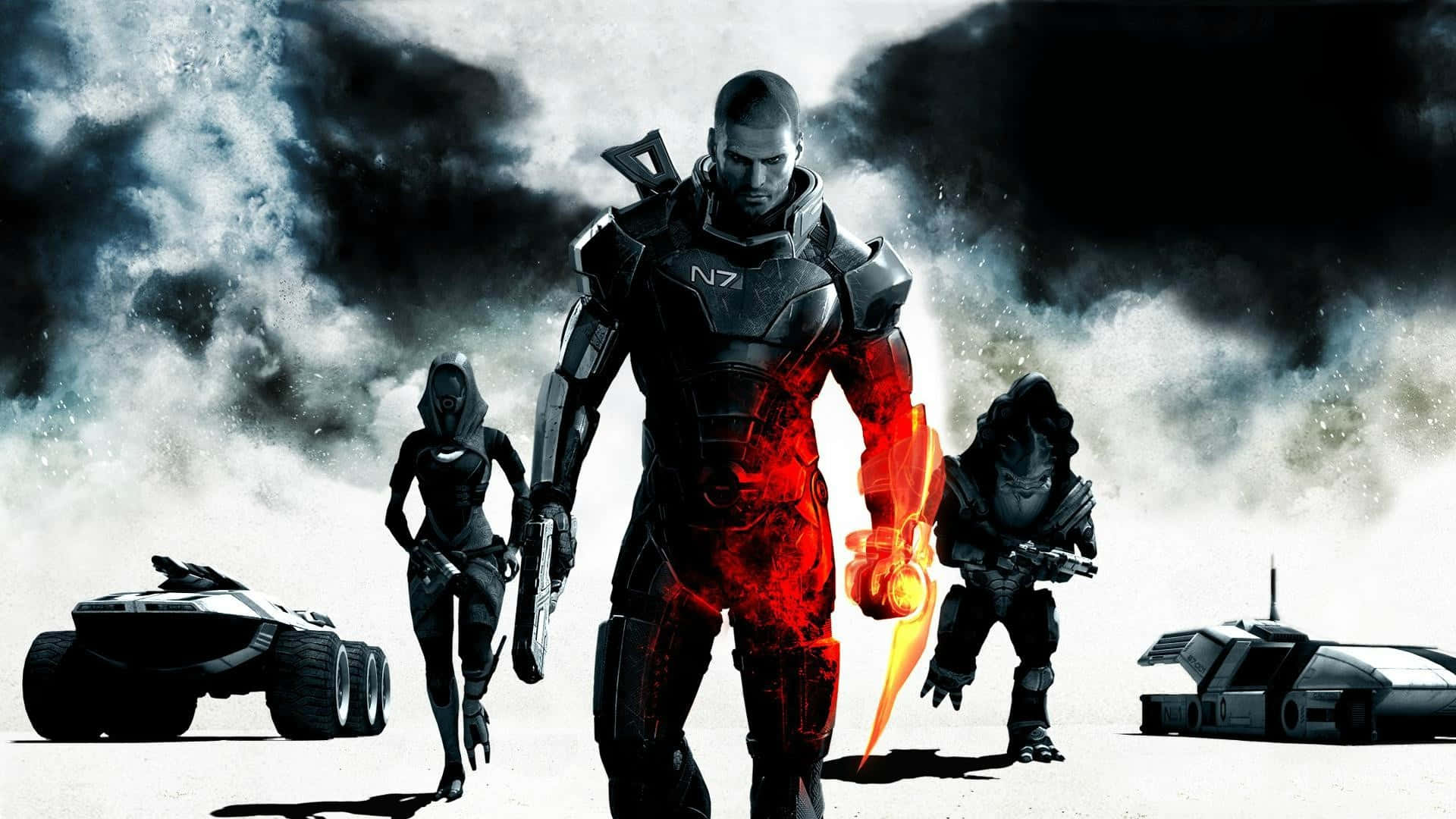 Urdnot Wrex, futuristic armor, glowing red weapon, Full HD Desktop Wallpaper