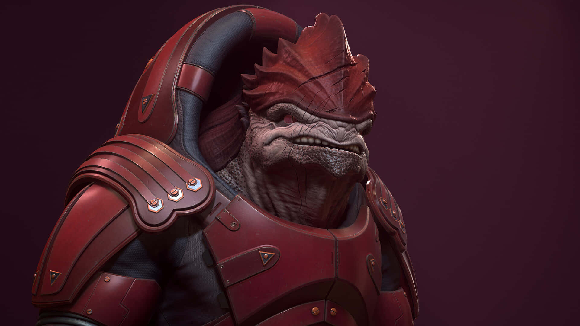 Urdnot Wrex, red armored alien, textured scales, Full HD Desktop Wallpaper