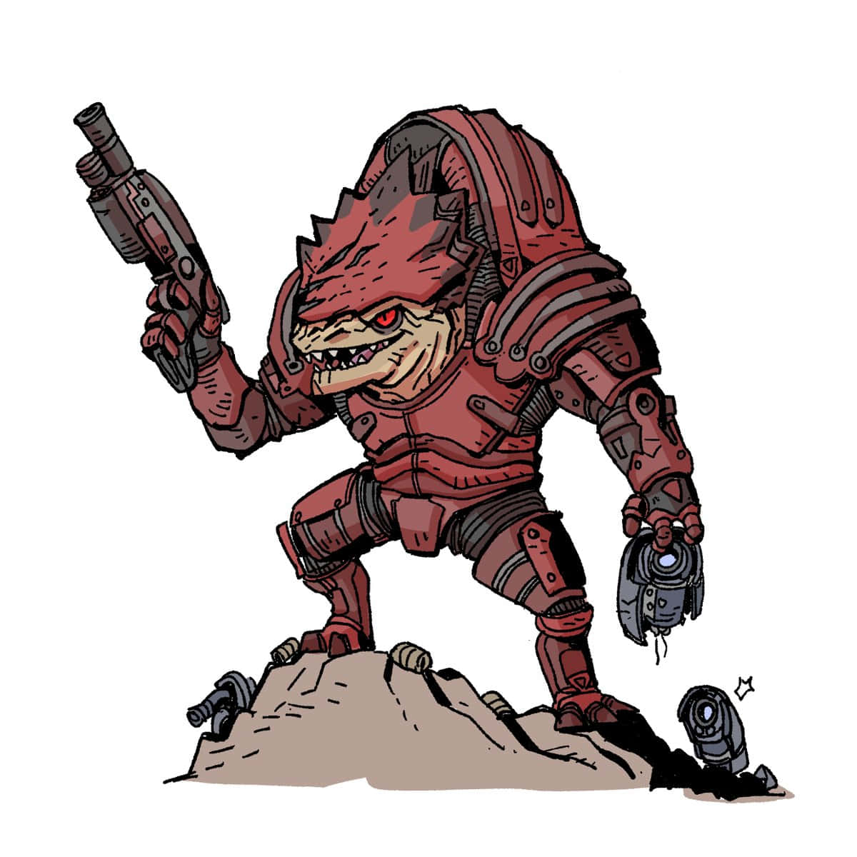 Urdnot Wrex, red armored alien warrior, glowing red eyes, SD Desktop Wallpaper
