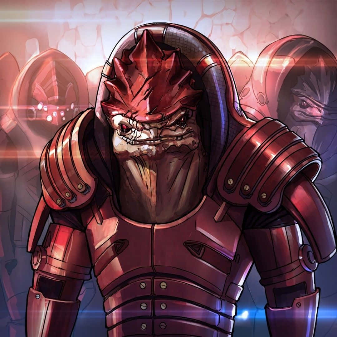 Urdnot Wrex, spiked red helmet, glowing eyes, SD Desktop Wallpaper