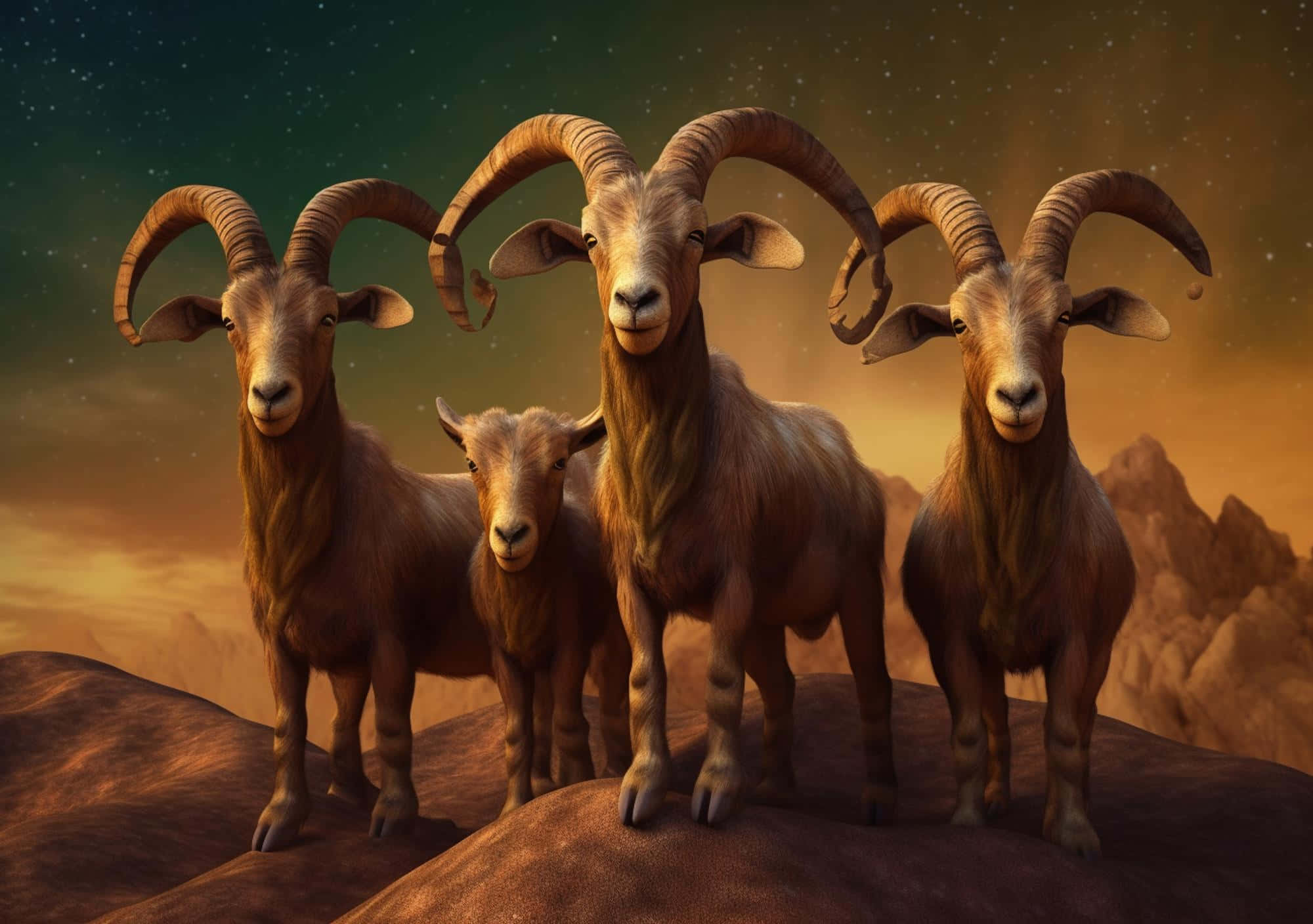Urial, majestic horned goats, rocky ridge, Full HD Desktop Wallpaper