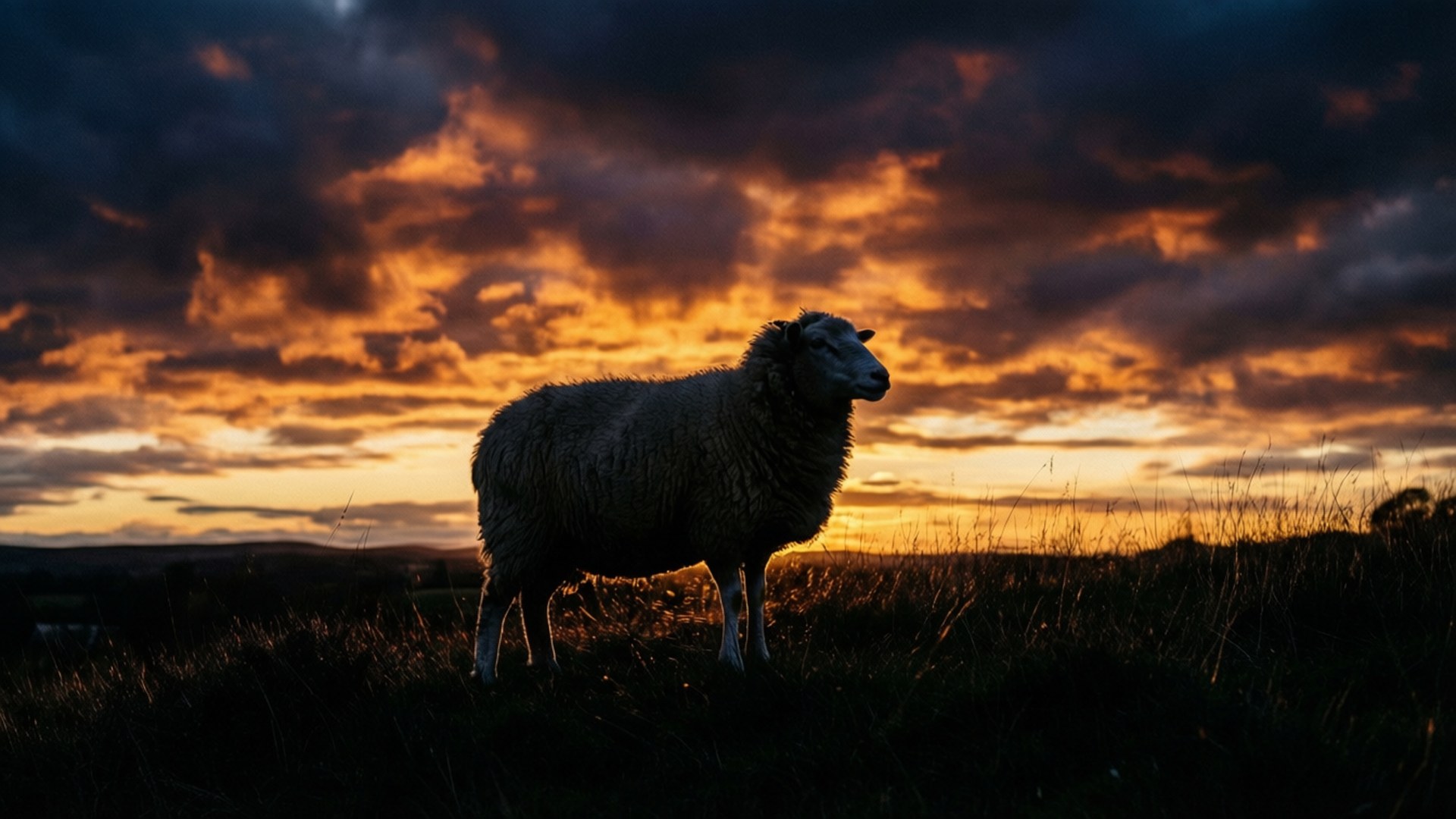 Urial, sunset, silhouette, Full HD Desktop Wallpaper