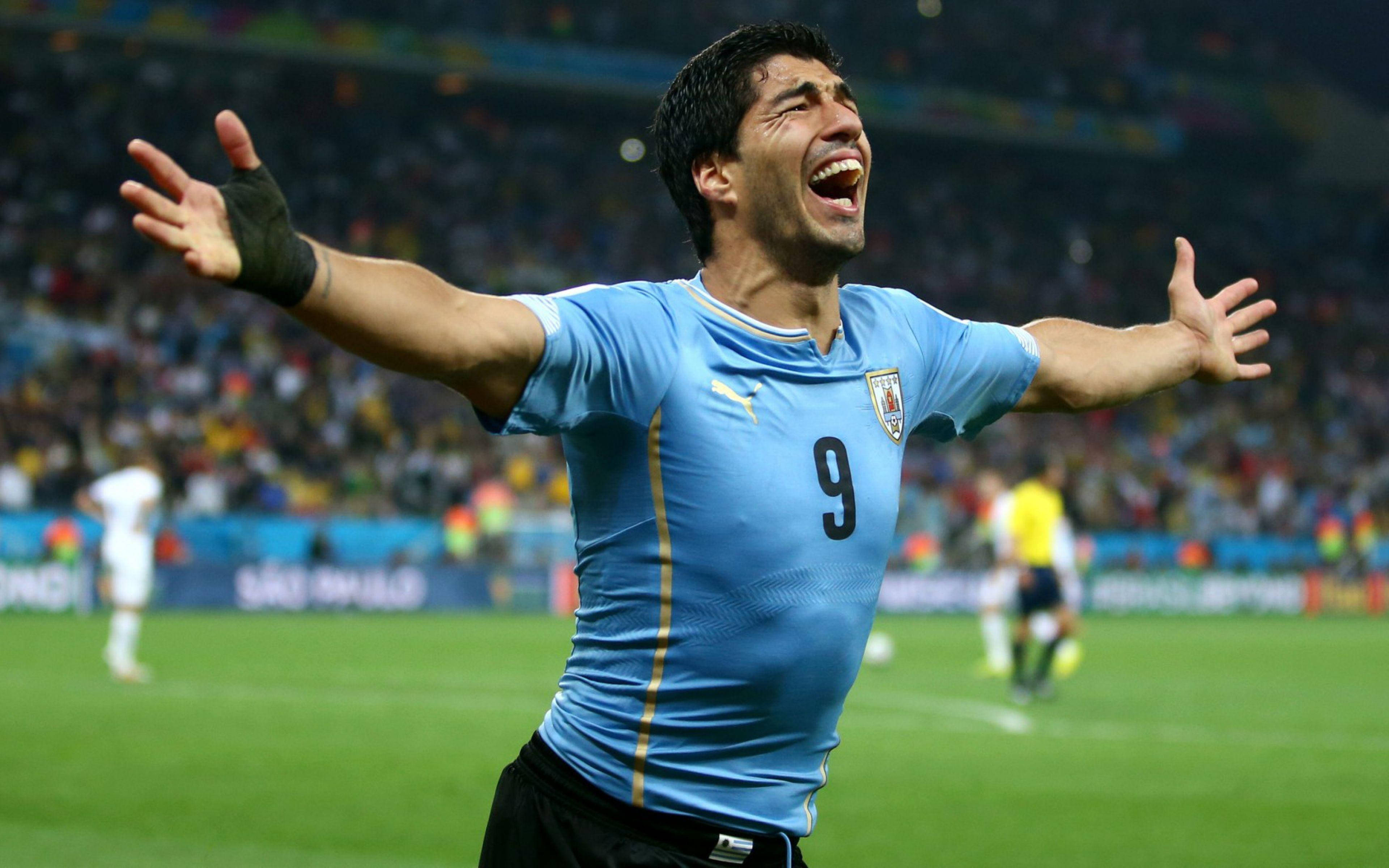 Uruguay National Football Team, number 9, light blue jersey, 4K Desktop Wallpaper