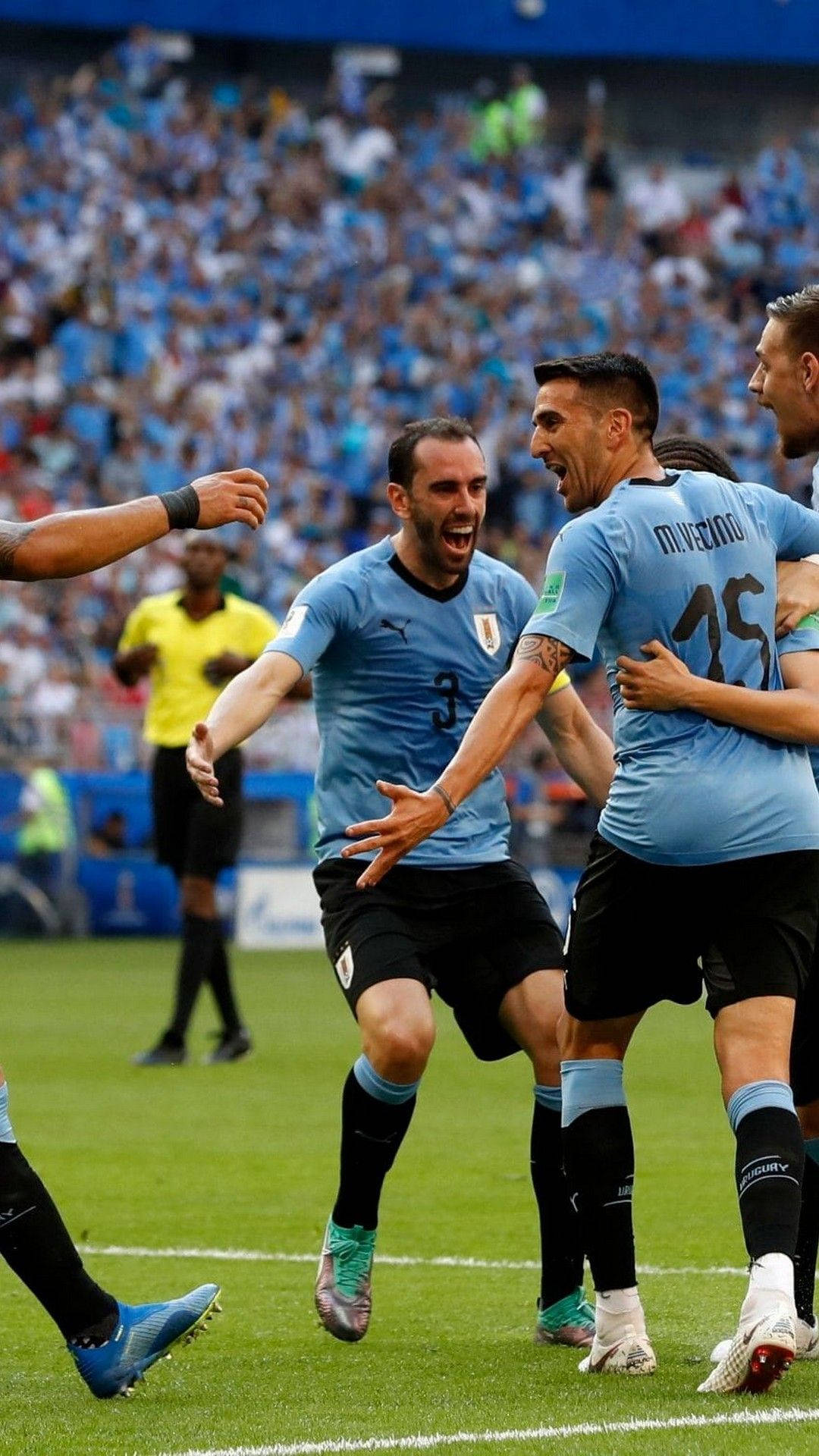 Uruguay, light blue jerseys, vibrant green pitch, Full HD Phone Wallpaper
