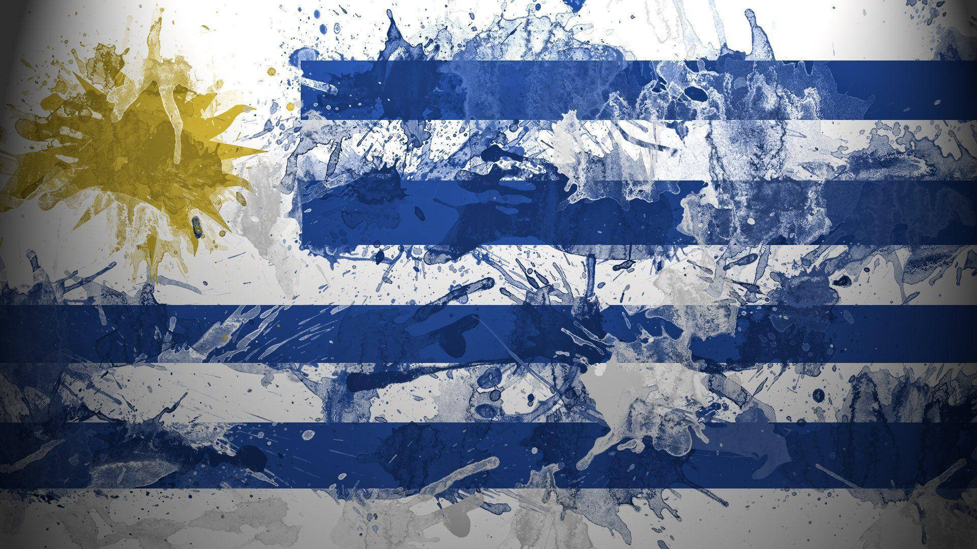 Uruguay flag, blue white stripes, vibrant yellow sunburst, Full HD Desktop Wallpaper