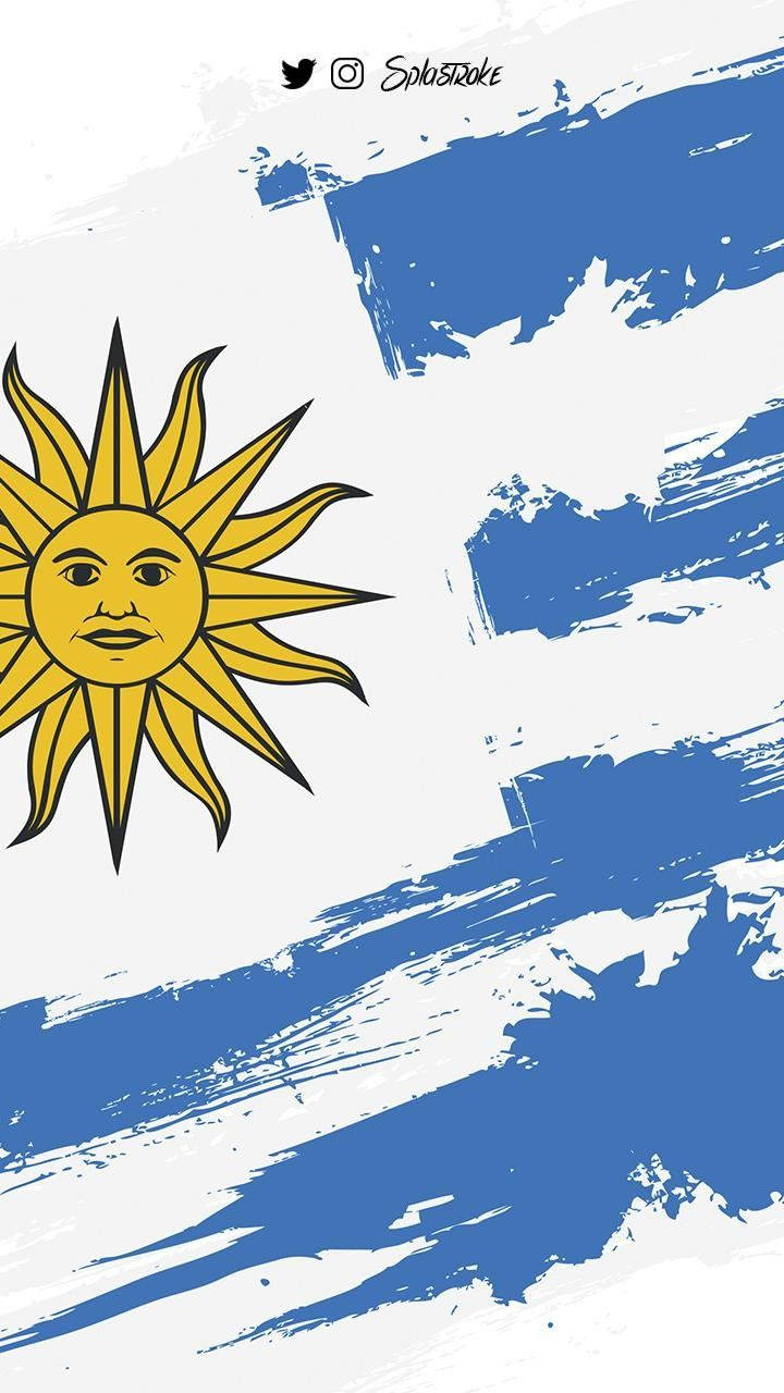 Uruguay flag, yellow sun with a face, blue and white brushstroke stripes, HD Phone Wallpaper