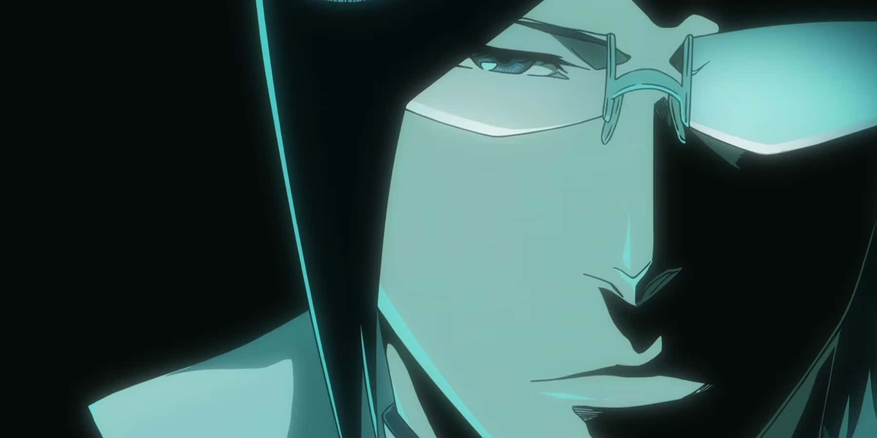 Uryu Ishida, glowing cyan glasses, sharp facial features, HD Desktop Wallpaper
