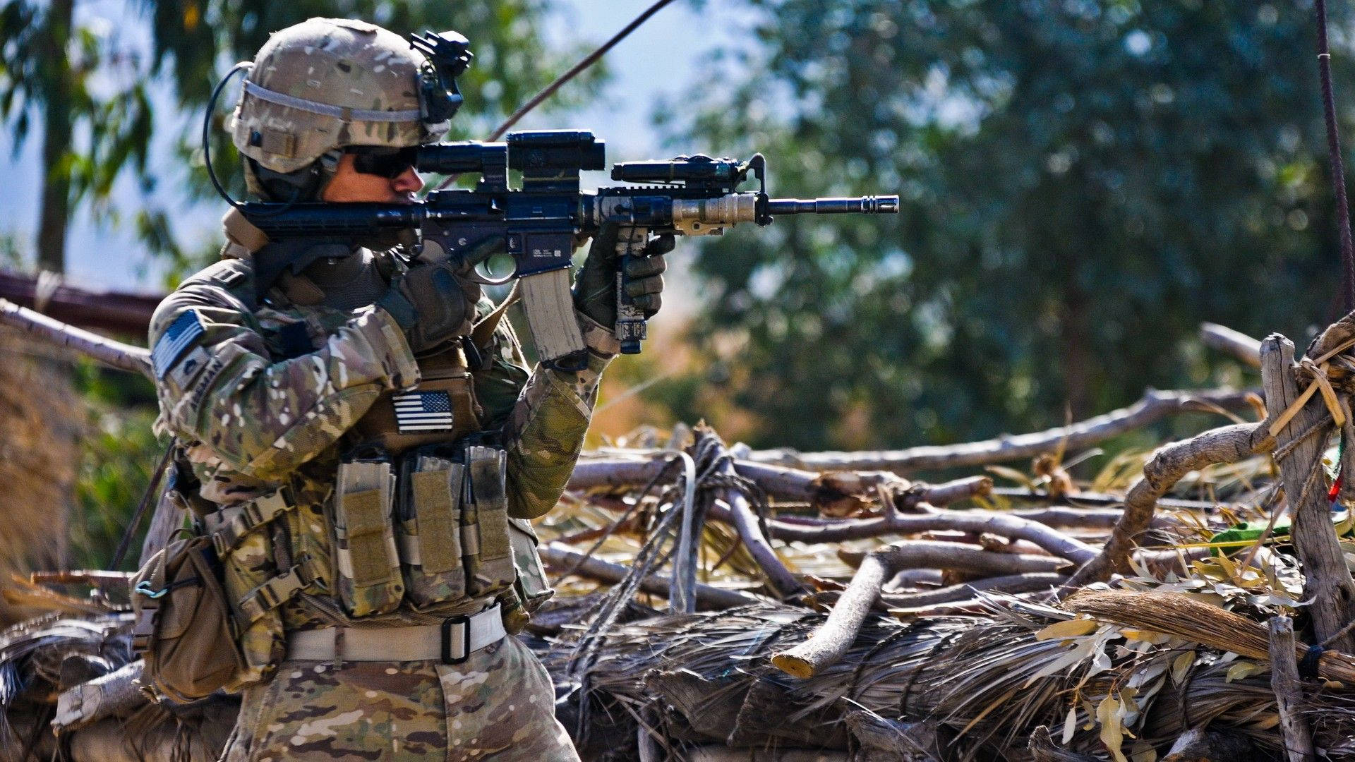 US Army, camouflage gear, rifle, Full HD Desktop Wallpaper
