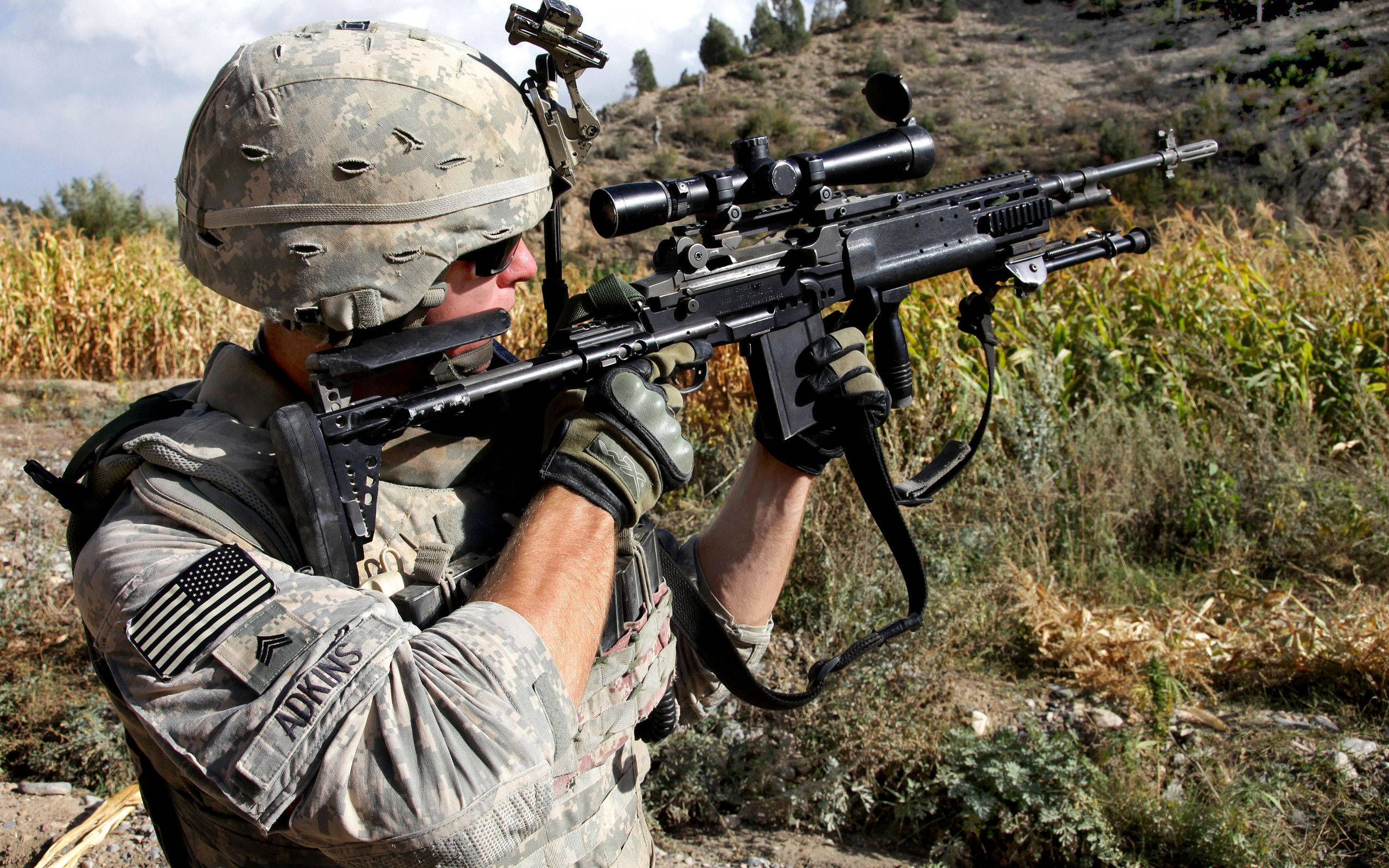 US Army, scoped rifle, camouflage gear, 2K Desktop Wallpaper