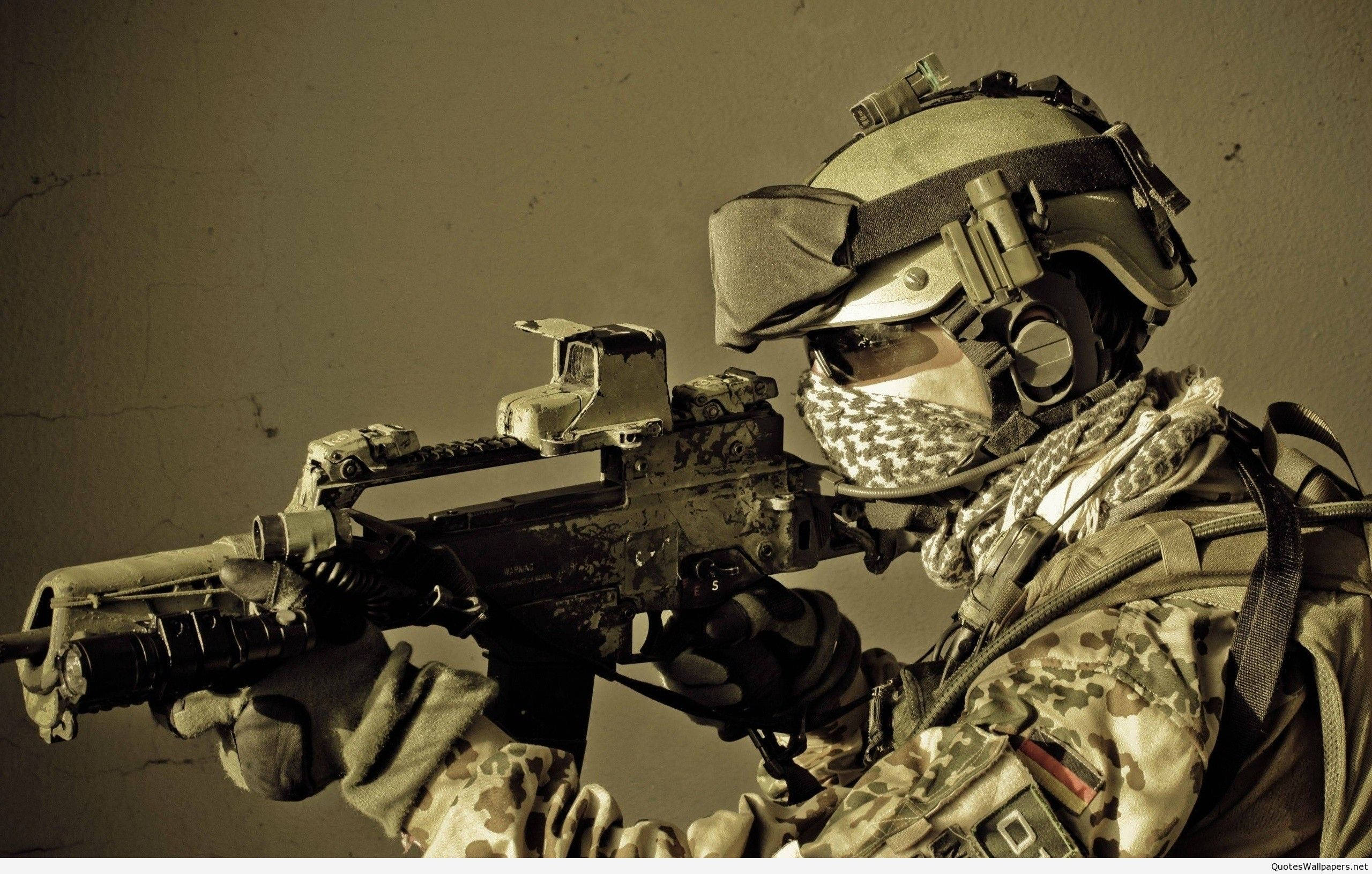 US Army, monochromatic urban camouflage pattern, tactical gear, 2K Desktop Wallpaper