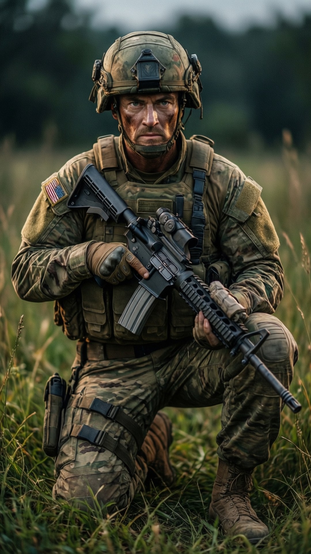 soldier, full camouflage gear, assault rifle, Full HD Phone Wallpaper