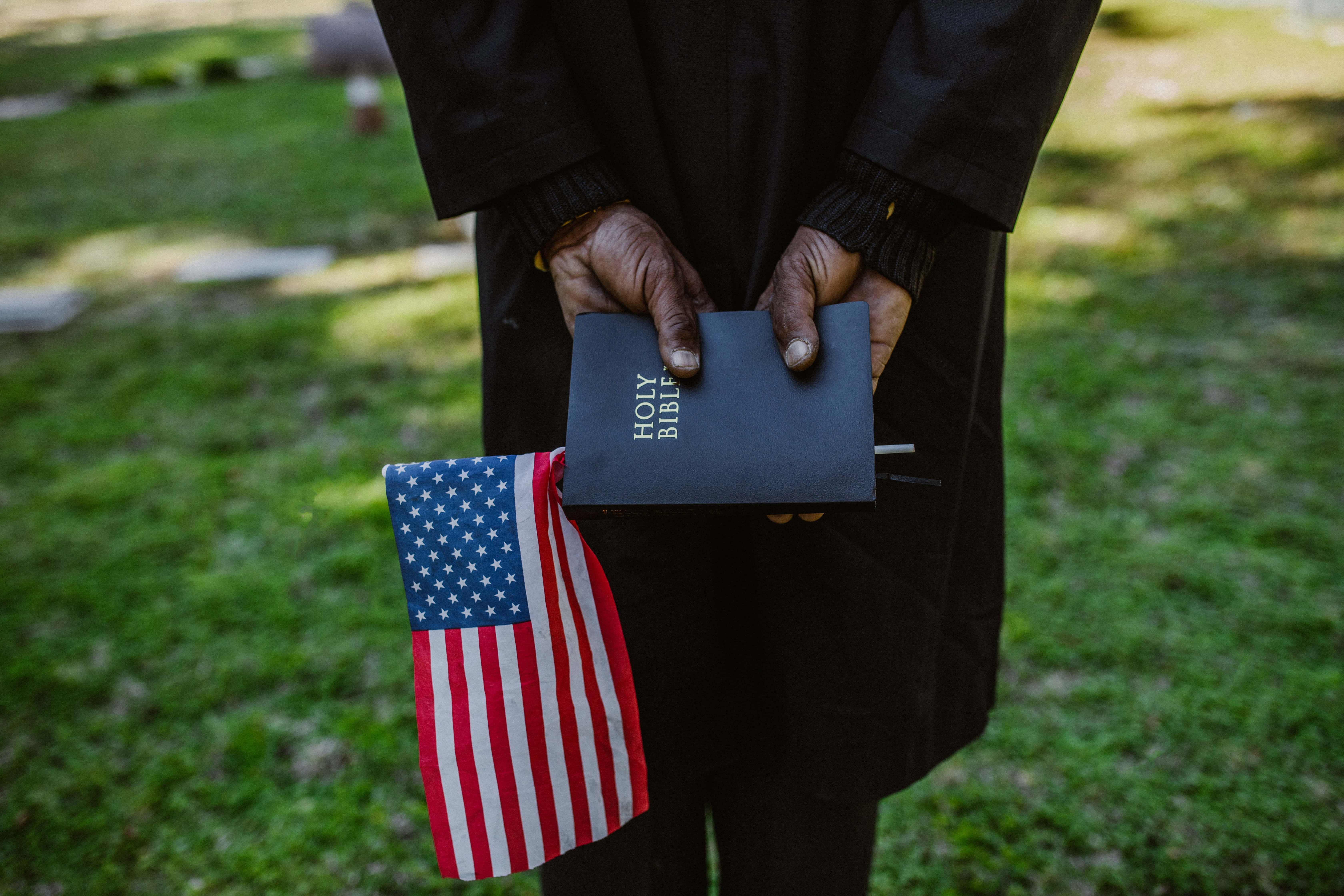 American Flag, Holy Bible, cemetery, 5K Desktop Wallpaper