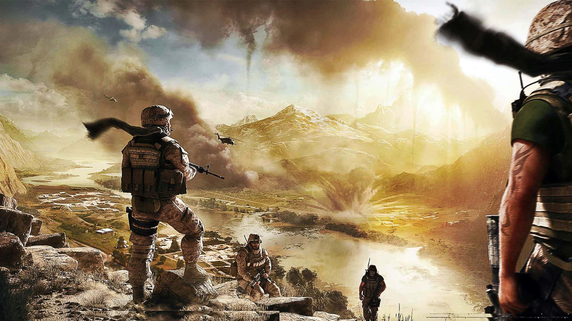 US Marines, combat gear, rocky ridge, Full HD Desktop Wallpaper