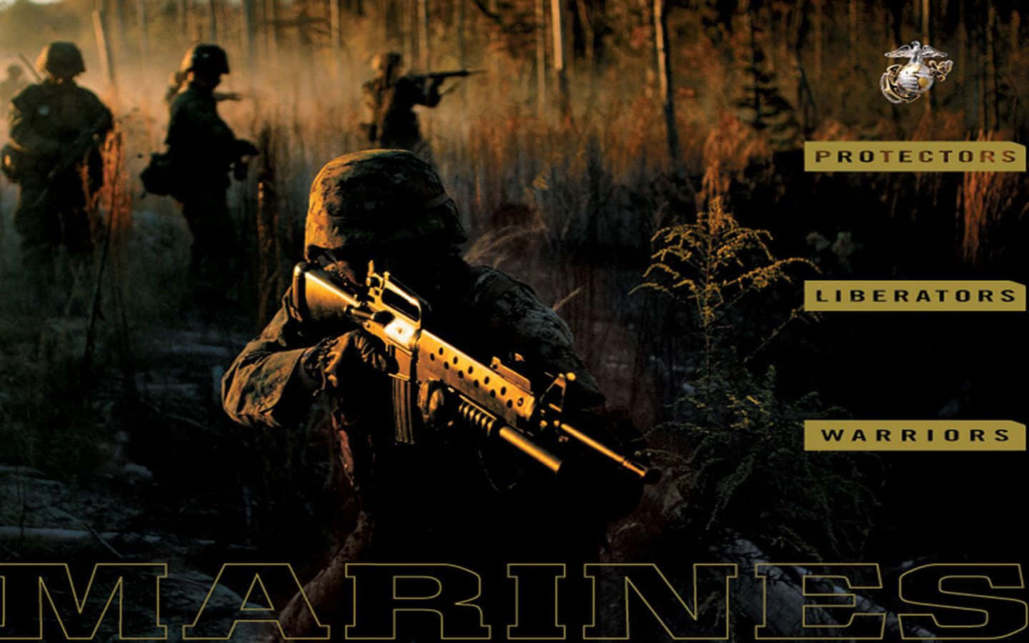 US Marines, camouflage, misty forest, HD Desktop Wallpaper