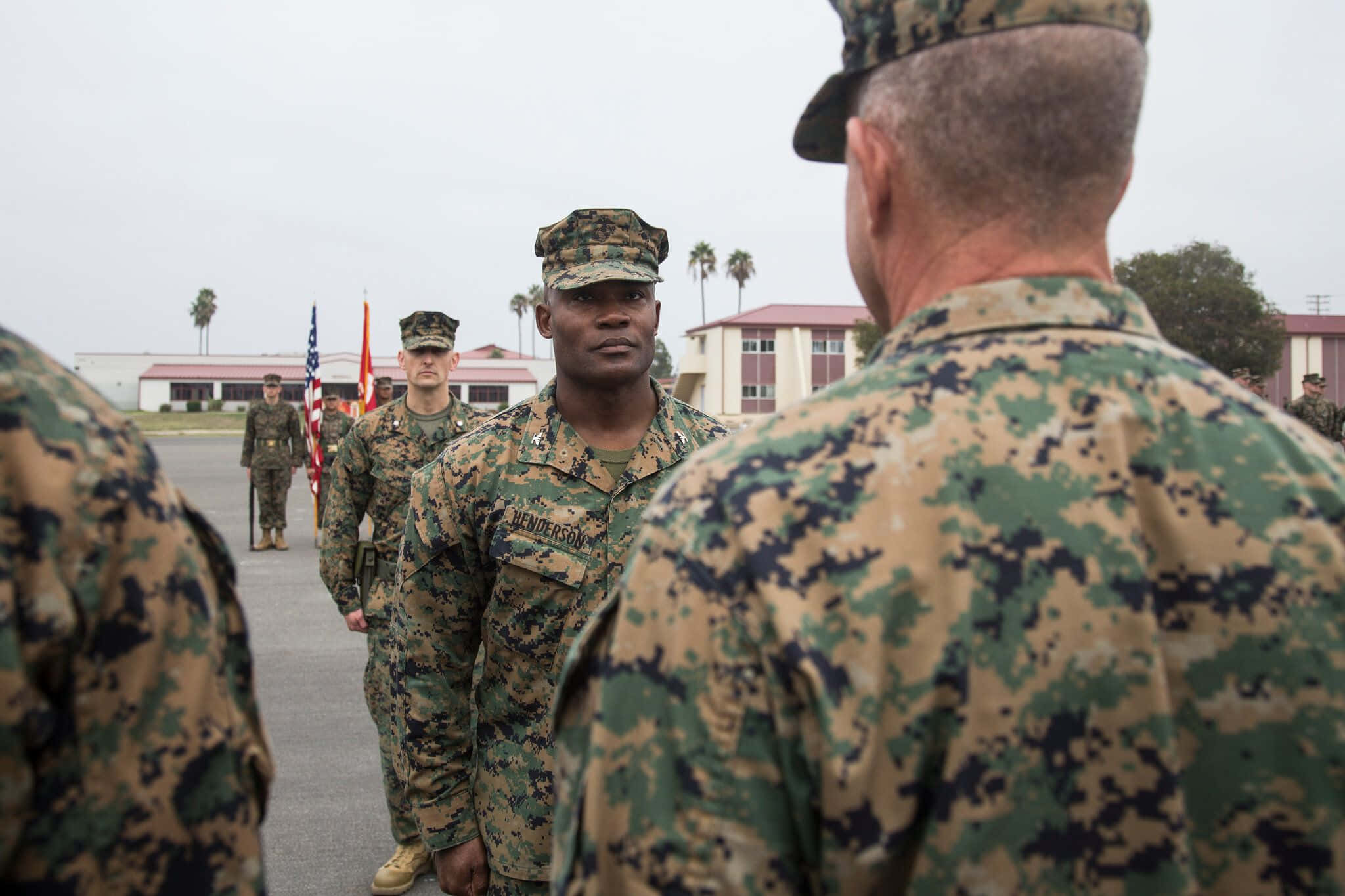 US Marines, camouflage uniforms, formal outdoor military ceremony, Full HD Desktop Wallpaper