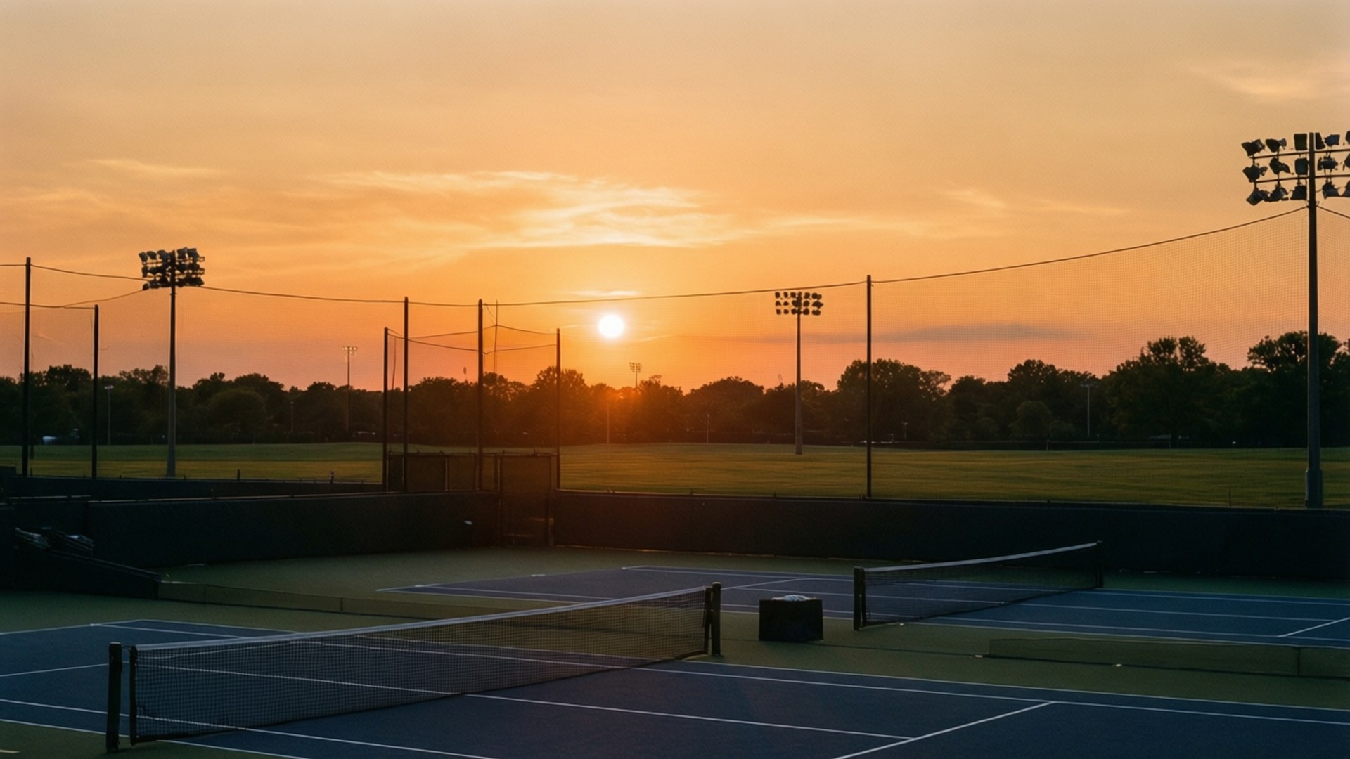 Sunset, tennis courts, nets, Full HD Desktop Wallpaper
