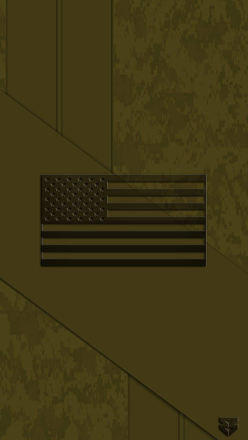 Camo American Flag, black American flag emblem, olive green camouflage background, HD Phone Wallpaper
