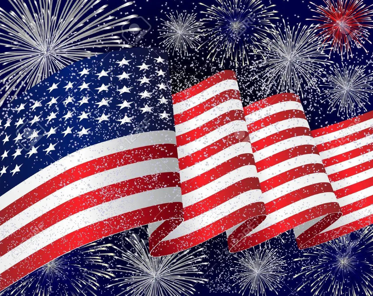 USA Flag, fireworks, dark sky, HD Desktop Wallpaper