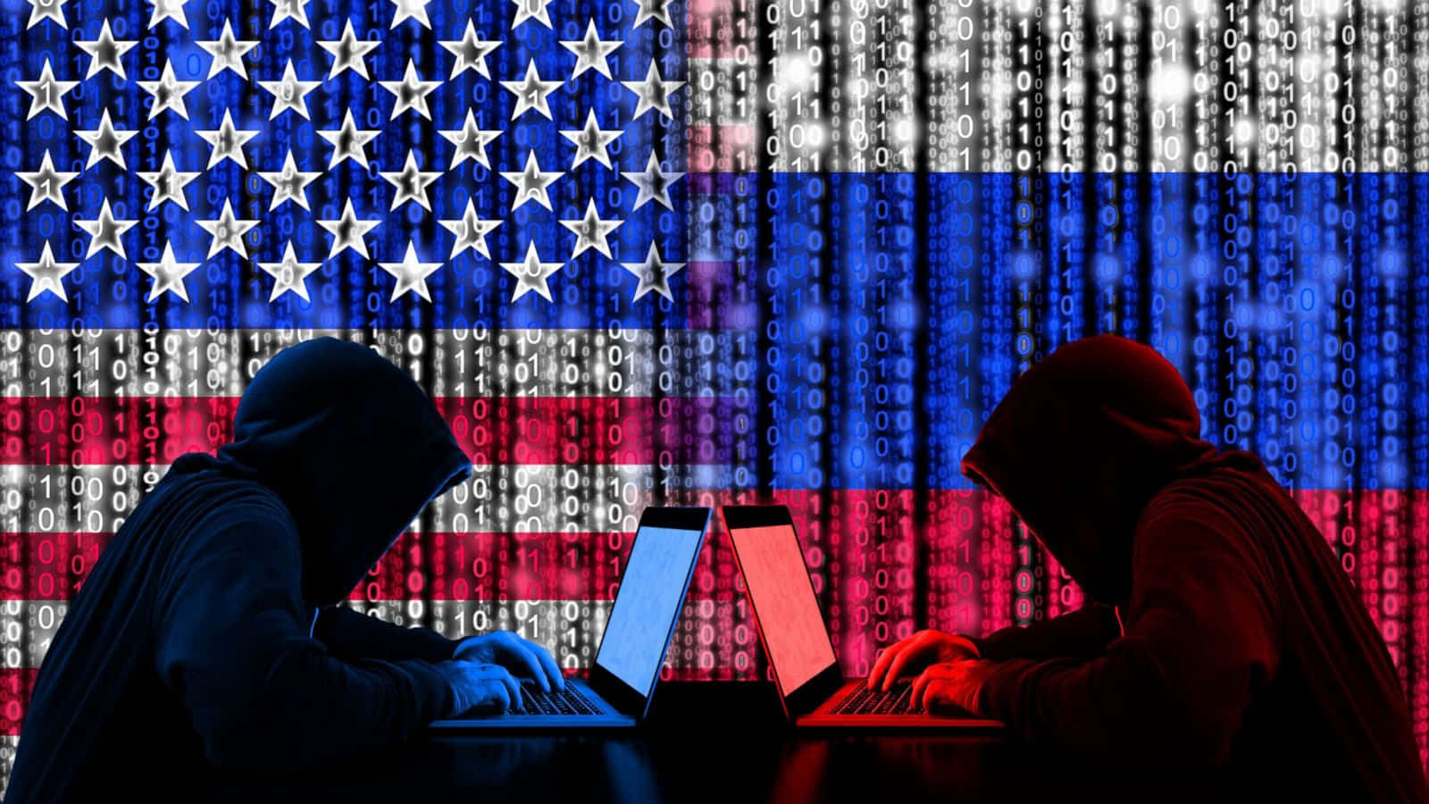 American flag, Russian flag, binary code, HD Desktop Wallpaper