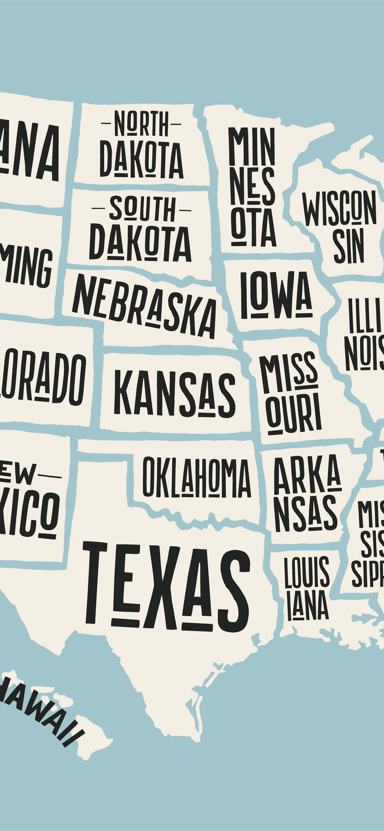 USA iPhone, U.S. states, black typography, 2K Phone Wallpaper