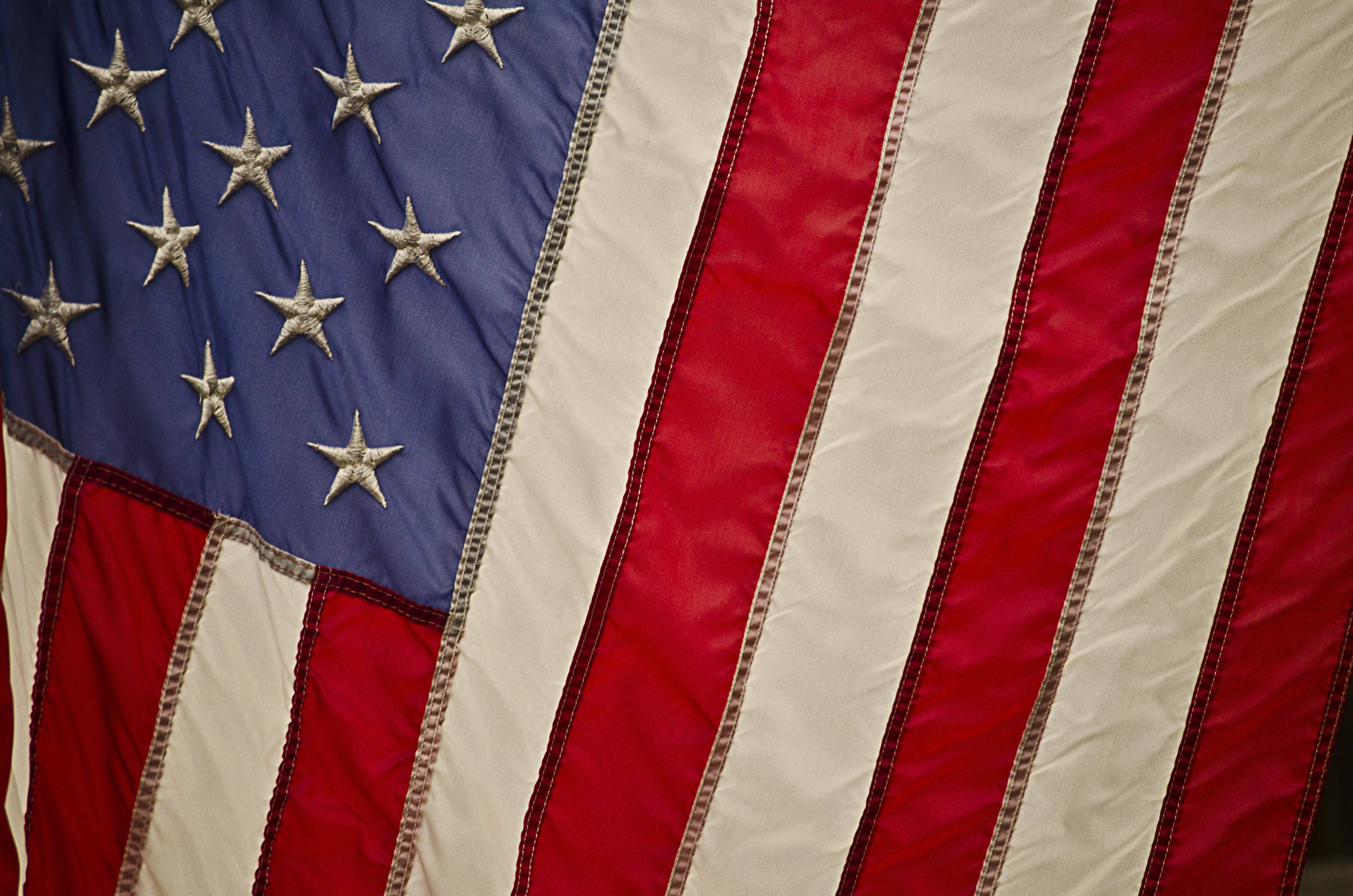 USA Flag, stars and stripes, textured fabric, 4K Desktop Wallpaper