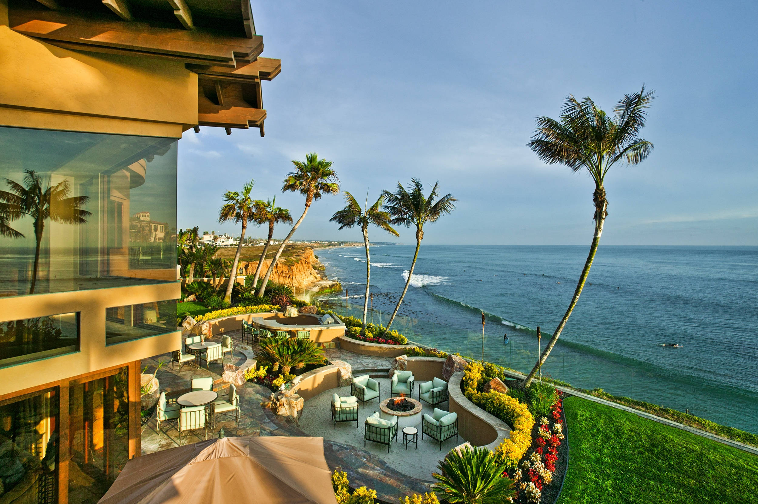 USA, beach view, cliffside resort, Full HD Desktop Wallpaper