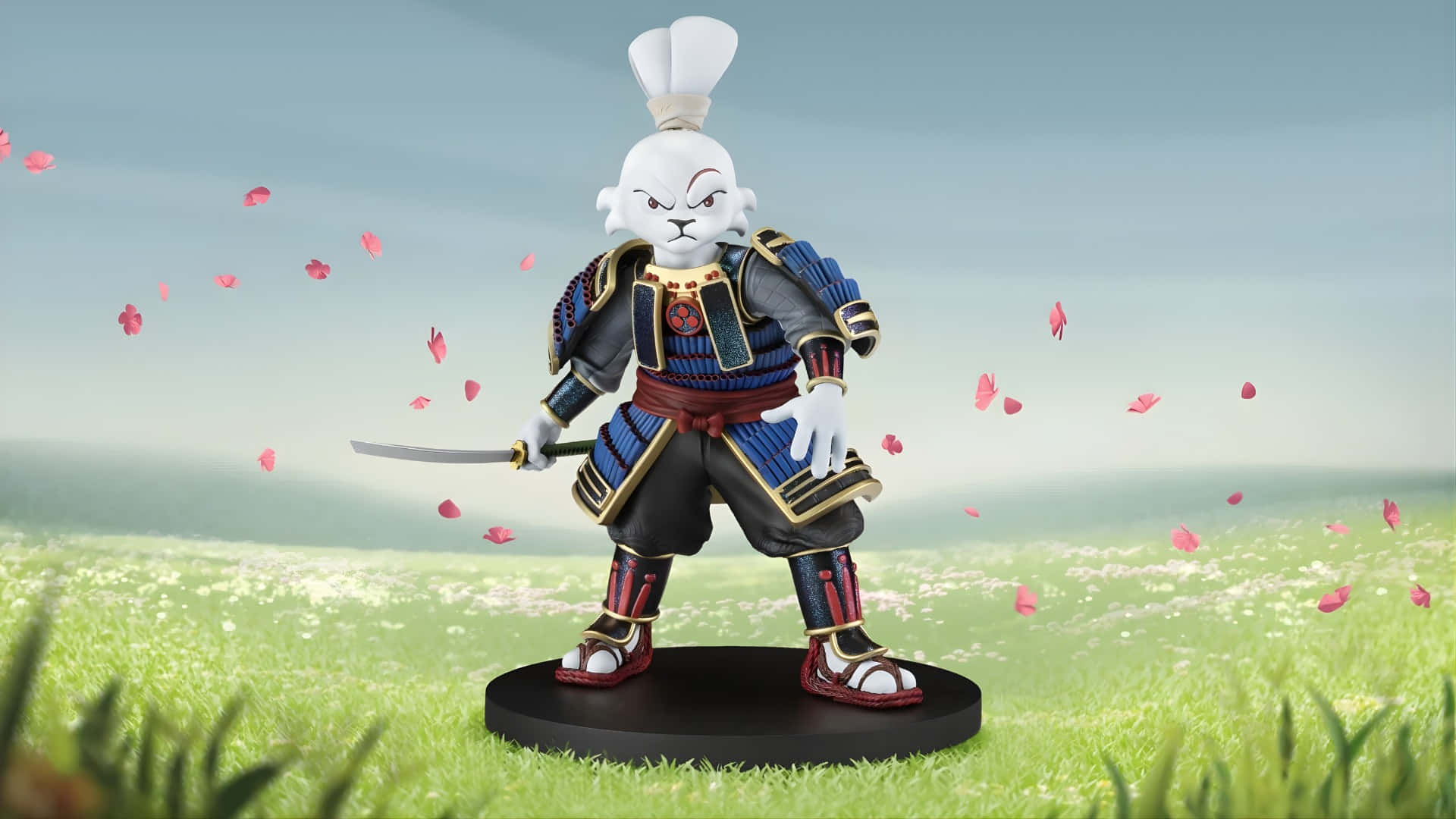 Usagi Yojimbo, samurai figurine, blue armor, Full HD Desktop Wallpaper