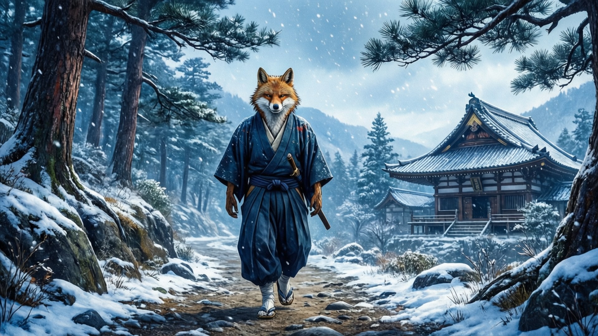 Usagi Yojimbo, snowy mountains, winter atmosphere, Full HD Desktop Wallpaper