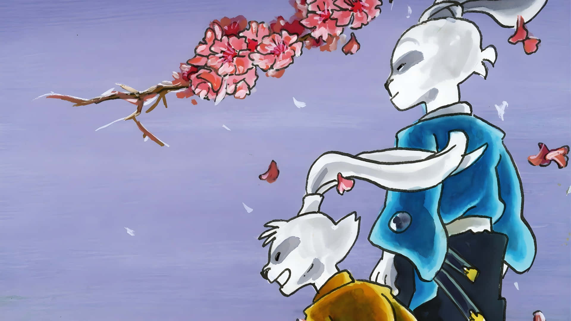 Usagi Yojimbo, cherry blossoms, white rabbit, Full HD Desktop Wallpaper