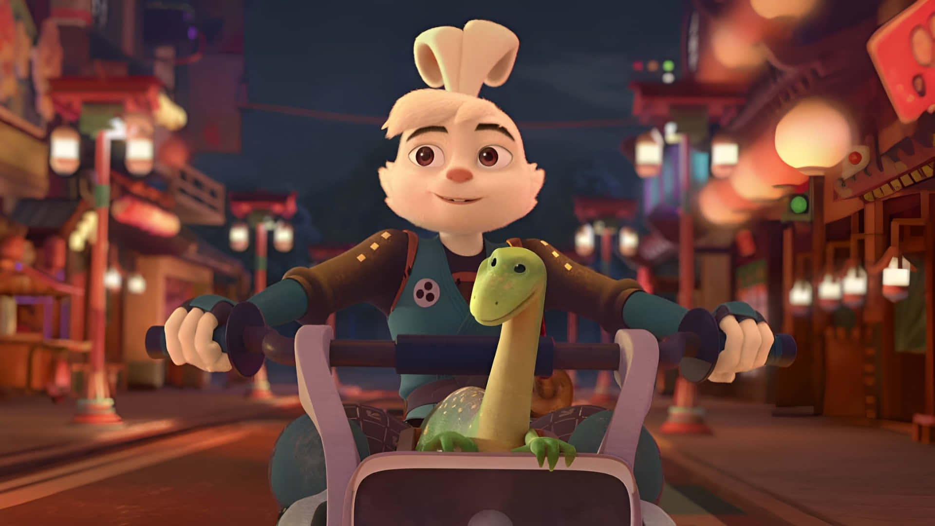 Usagi Yojimbo, animated scene, neon night street, Full HD Desktop Wallpaper