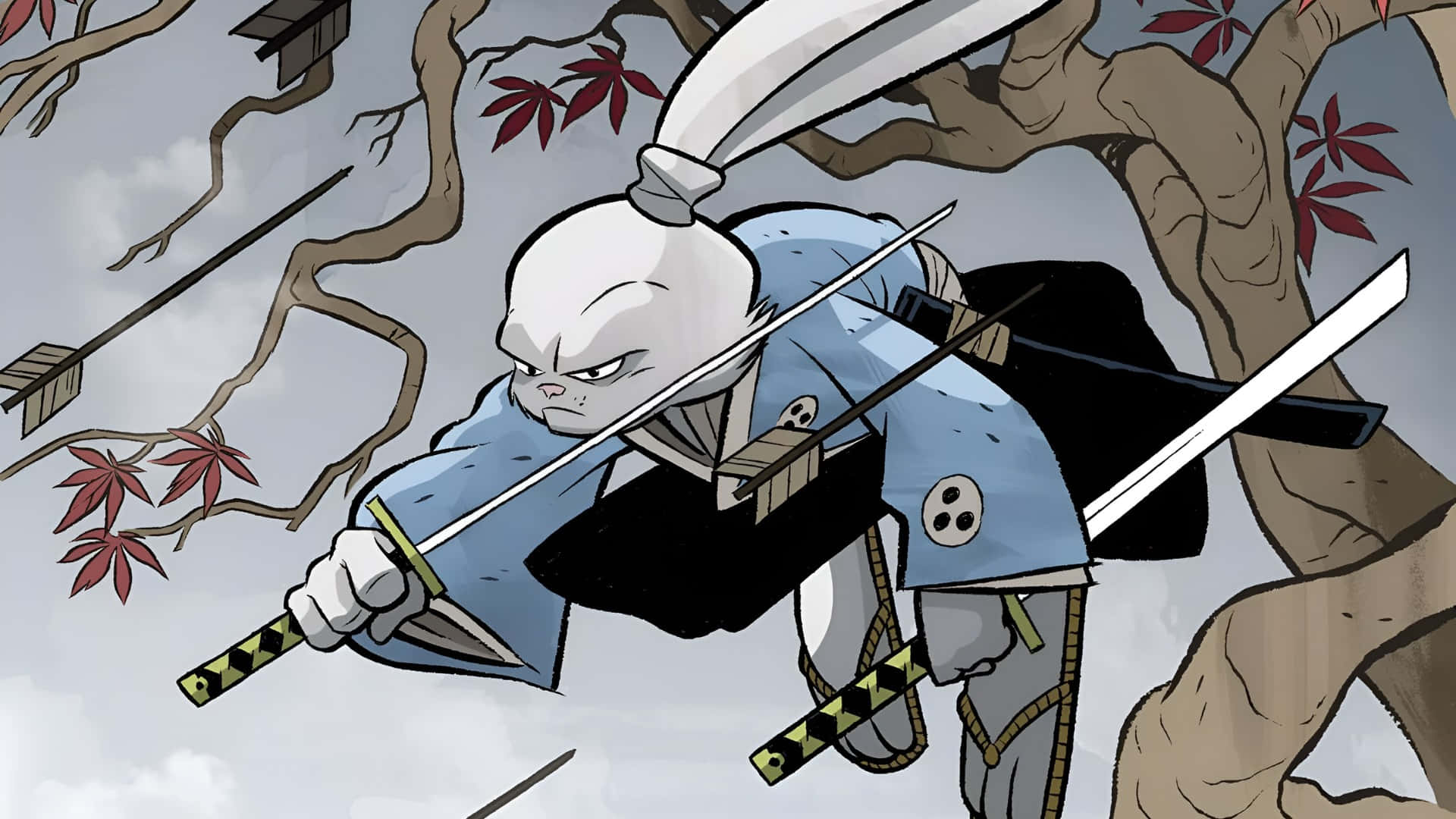 Usagi Yojimbo, samurai, blue armor, Full HD Desktop Wallpaper