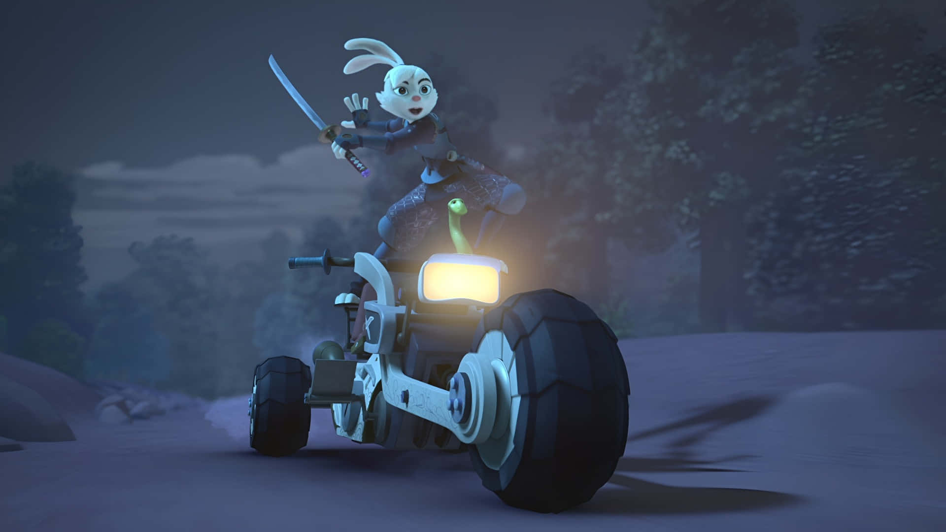 Usagi Yojimbo, night patrol, futuristic motorcycle, Full HD Desktop Wallpaper