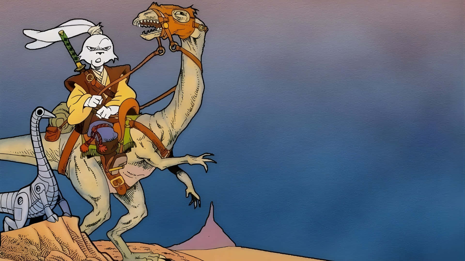 Usagi Yojimbo, white mask, brontosaurus, Full HD Desktop Wallpaper