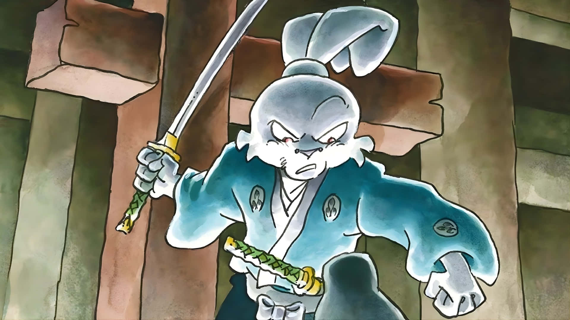 Usagi Yojimbo, anthropomorphic rabbit samurai, blue armor, Full HD Desktop Wallpaper