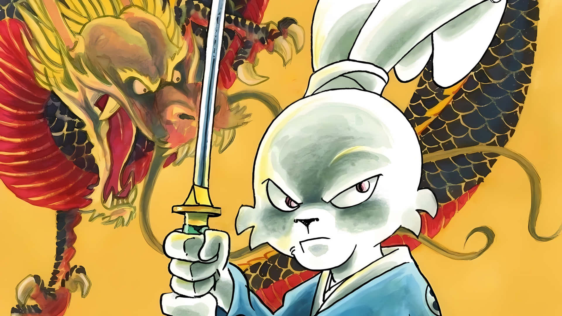 Usagi Yojimbo, samurai rabbit, blue armor, Full HD Desktop Wallpaper