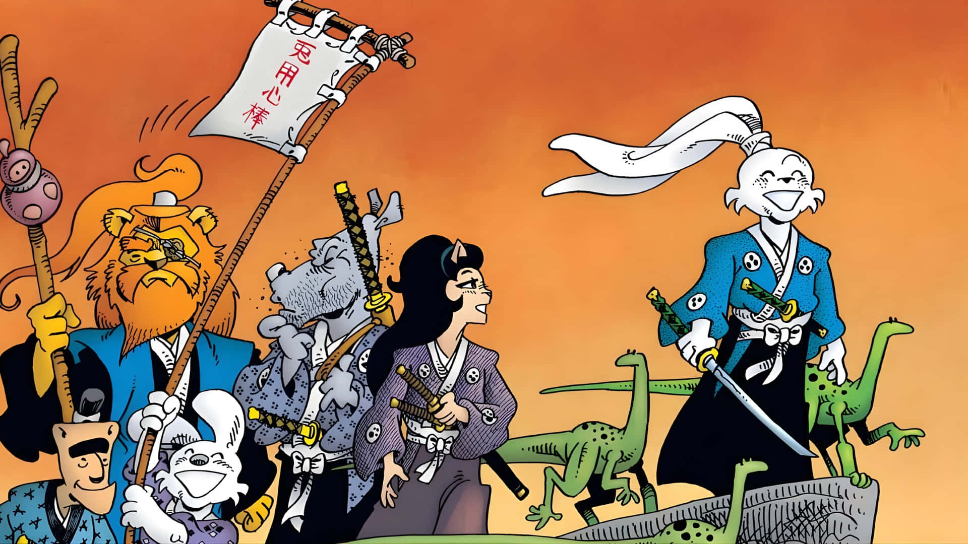 Usagi Yojimbo, samurai attire, banners, Full HD Desktop Wallpaper
